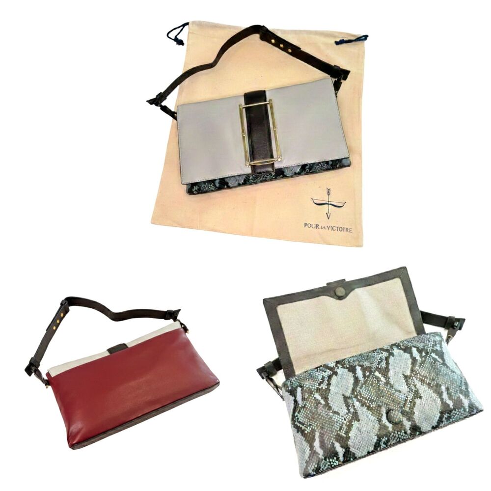 Pour La Victoire Womens Etage Convertible Leather Shoulder Bag Ice Multi‎ Grey